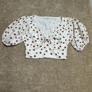 Abercrombie & Fitch White Crop Top with Brown Polka Dots